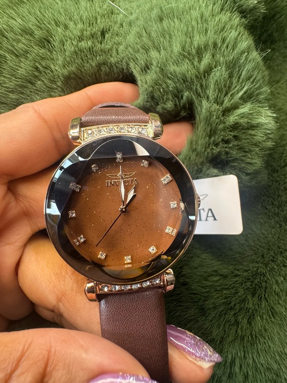 Invicta Rose Gold and Brown Crystal Dial Leather Strap Watch
